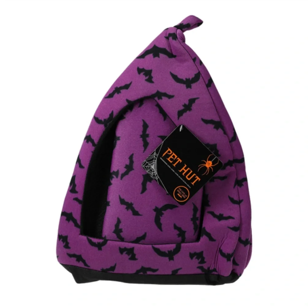 NWT Purple & Black Bat Halloween Goth Cat Small Dog Pet Hut Bed 15”